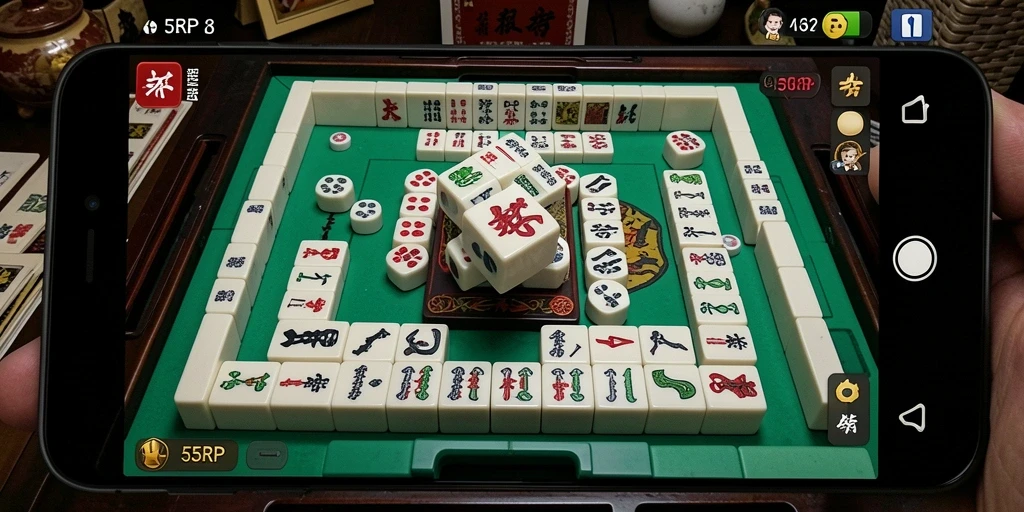 Gameplay 55RP yang seru dengan Mahjong penuh warna.