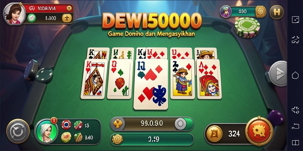 Tampilan seru gameplay DEWI5000 dengan berbagai mode permainan Domino.