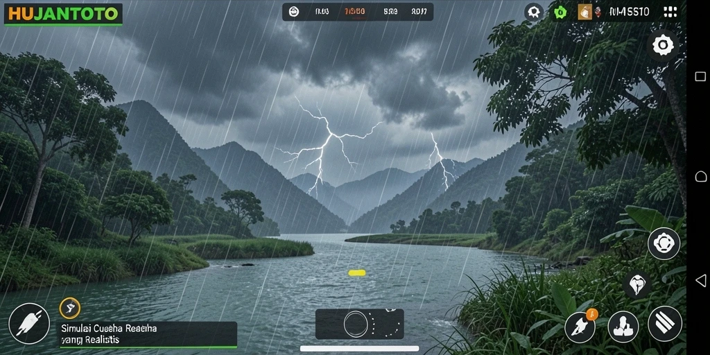 Tampilan gameplay HUJANTOTO yang menampilkan perubahan cuaca dinamis.