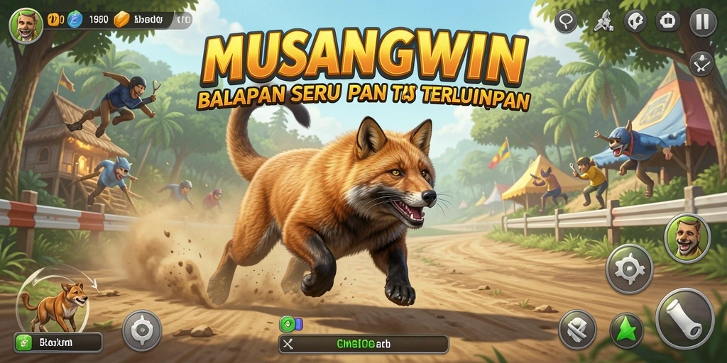Tangkapan layar menunjukkan aksi balap mendebarkan dalam MUSANGWIN.