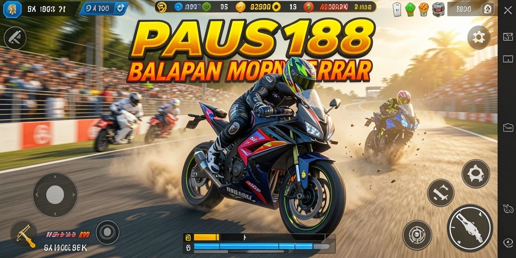 Tampilan gameplay PAUS188 yang mendebarkan dengan balapan motor.