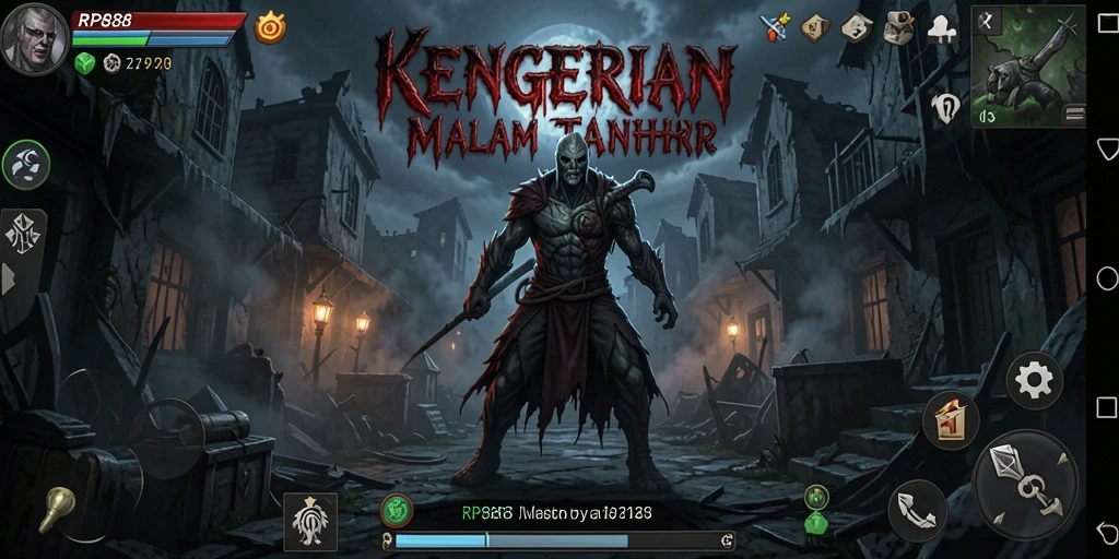 Screenshot gameplay menampilkan karakter di lokasi angker dengan suasana gelap dan menegangkan.