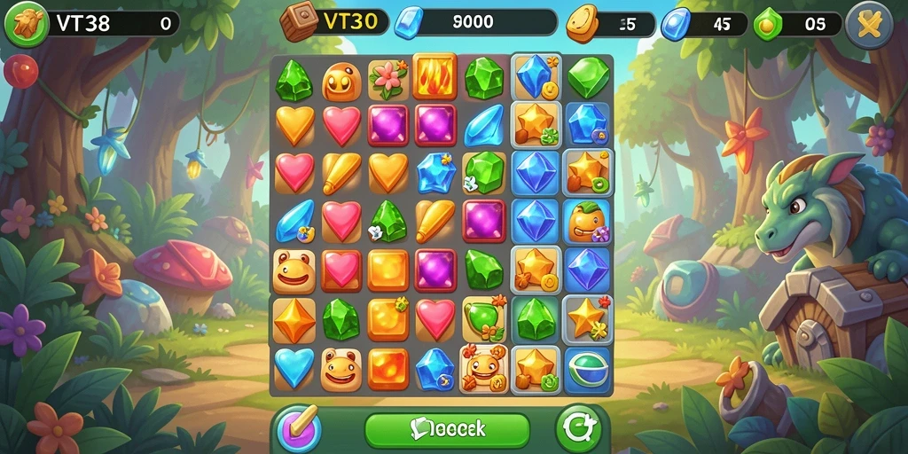 Tampilan gameplay VT38 yang seru dan penuh warna dalam match-3.